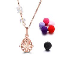 Morenitor Aromatherapy Necklace, Alloy Essential Oil Diffuser Necklace Chain with 4 Shining Crystal Cute Hollow Snowflake Pendant Jewelry Gift for Women, 5 Colors Cotton Refill Balls (Rosy Golden)
