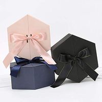 shlutesoy Valentine's Day Present Hexagonal Jewelry Surprise Birthday Anniversary Wedding Party Paper Gift Box Raffia Random Color