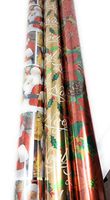 NS Holiday Christmas Wrapping Paper Holographic Santa Noel Poinsettia Gift Wrap Greetings Party Festive 60 SQ.Feet Total - 3 Rolls