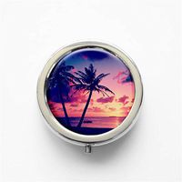 RhyNSky Palm Trees in Beach Mini Portable Pocket Pill Box Case Holder for Purse, 3 Compartments, Silvery, C1524