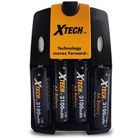 Xtech Rechargeable AA Batteries 3100mAh (4 Pack) and Battery Charger, Multi-Purpose and Emergency Rechargeable Double A Battery Set