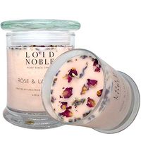 LOID NOBLE’s Rose and Lavender Essential Oil Soy Wax Candle with Organic Rose and Lavender Herbs | Stress Relief | Aromatherapy | Hormonal Balance | Pure Cotton wicks | Coloring Free | 12oz Glass Jar