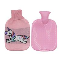 Suillty Premium Classic Natural Rubber Hot Water Bottle with Cute Unicorn Knit Embroidery Cover (1L, Pink)