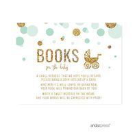Andaz Press Mint Green Gold Glitter Boy Baby Shower Party Collection, Games, Activities, Decorations, Books for Baby Request Cards, 20-Pack