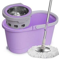 Mopping Rotating Mop Automatic Rotating Mop Hands Free Household Lazy Mop Double Barrels Metal Dehydration Basket Buckets (Color : Light purple)