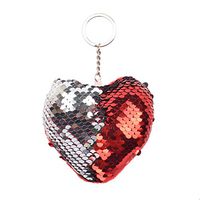 Pinleg Fashion Sequins Heart Mermaid Filled Cotton Keychain Love Sequins Bag Pendant Accessories Decoration Ornament (Red)