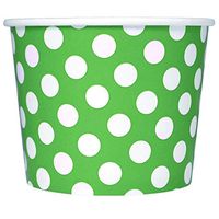 Green Paper Ice Cream Cups - 16 oz Polka Dotty Disposable Bowls - Comes in Many Colors - Frozen Dessert Supplies - 100 Count