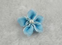 30 Pcs Flannel Plus Beads Pentagonal Flowers Craft DIY Applique U Pick (Blue)