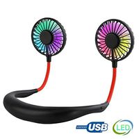 Hand Free USB Personal Fan- Portable Handheld Mini LED Fan Headphone Design Neckband Fan Internal Rainbow and White Light, 3 Speeds, Quiet, Rechargeable Perfect for Sports, Traveling and Office