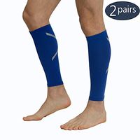 2 Pack Blue Calf Compression Sleeve Reflective Men Women 20-30mmhg Footless Socks for Shin Splints Running Leg Pain Nurses Maternity Pregnancy Basketballer L14.1-16.5