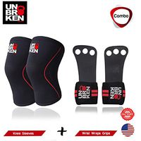 Unbrokenshop.com Cross Fitness Knee Sleeves +Wrist Wraps Grips Combo Kneecap Support Men Women Compare Rehband Rocktape Size S,M,L, XL 7mm Protect joelheira Weightlifting (L)