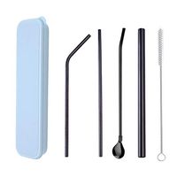 Emptystar Reusable Drinking Straws - Stainless Steel Metal Straws Premium Food-Grade Folding Drinking Straws Keychain Portable Set with Travel Case & Cleaning Brush (E)