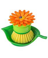 Vigar Flower Power Orange Palm Dish Brush with Holder, 5-3/4-Inches by 3-3/4-Inches, Yellow, Green, Orange