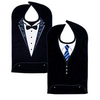 Classy Pal, Adult Bibs for Men, Clothing Protectors for Eating, Senior Adult Bib Terry Cloth Crumb Catcher, Embroidered Design, Waterproof, Reusable, Washable 2 Pack (Blue Tie + Tuxedo)