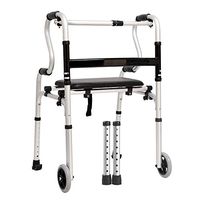 Wheelchair Medical Equipment Folding Lightweight Walking Frame with Seat Plate Aluminum Walker, Height Adjustable Walker Assist Devices (Size : with Wheel)