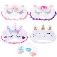 Whaline 4 Pieces Unicorn Sleeping Mask Eye Cover with 4 Ear Plugs, Plush Soft Plush Blindfold Cute Horn Eye Cover Eyeshade for Kids Women Girls Travel Meditation Nap Night Sleeping