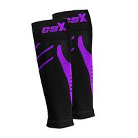 CSX 15-20 mmHg Compression Sleeve for Men and Women, Leg Calf Support, Athletic Sport Fit, Purple on Black, Small