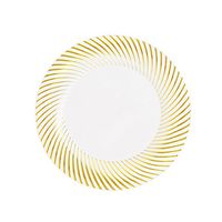 Party Essentials N687025 70-Count Hard Plastic 6" Divine Dinnerware China Dessert/Appetizer Swirl Rim Disposable Plates, White/Gold