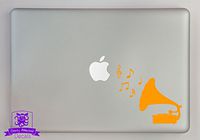 Overly Attached Decals Phonograph with Music Notes Vinyl Decal Sized to Fit A 13" Laptop - Orange