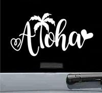 Aloha heart Vinyl Decal Sticker Hawaii surfing surf (WHITE)