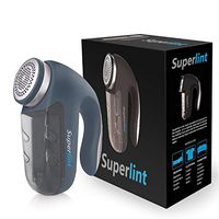 SUPER LINT Professional Electric Sweater Shaver Best Fuzz Pill Bobble Remover for Fabrics, Bedding, Clothes and Furniture, Use with Batteries or Power Adapter, Marine Blue & Silver