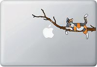 Yadda-Yadda Design Co. Calico Charming Cat on Branch - Stained Glass Style Vinyl Decal for MacBook | Laptop YYDC (8.5" w x 4" h) (Face Left, Calico Cat)