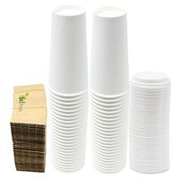 Durable White Paper Hot Coffee Cups with Cappuccino Lids and Protective Corrugated Cup Sleeves,100% Blodegradable&Compostable Qty of 50 (20 Ounce)