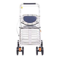 RenShiMinShop Old Age Step Shopping cart Folding Shopping cart can Push Small cart Old Man Trolley with seat Four-Wheeled Grocery Shopping cart (Color : White, Size : 82cm55cm45cm)