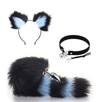 3 PCS Women's Love Lock Collar with Key Chocker Chokers Fluffy Fur Tail for Sweetheart Baby Costume Cosplay B-ütt Pl-ùg T-ö-ys（ Black and Bule）-M