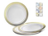 " OCCASIONS" 60 Plates Pack, Heavyweight Disposable Wedding Party Plastic Plates (6.25'' Dessert/Bread Plate, Celebration White & Gold)