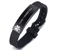 VNOX Blue Silicone Rubber Stainless Steel Medical Alert Type 1 Diabetes Adjustable Bracelet for Adlut&Child