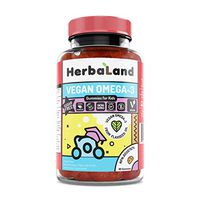 Vegan Omega-3 Supplement for Kids by Herbaland - Plant-Based Sugar-Free Vitamin Gummies Source of ALA Omega-3 Fatty Acids from Flaxseed Oil - Orange Flavor, 90 Gummies