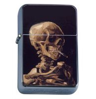 Vincent Van Gogh Skull Smoking Windproof Refillable Flip Top Oil Lighter with Tin Gift Box D-179