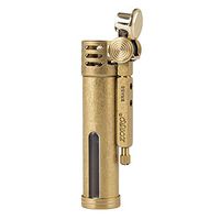 Classic Design Antique Style Brass Metal Oil Petrol Cigarette Lighter with Fuel Window (Brass)