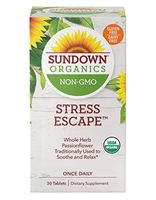 Sundown Organics Stress Escape Stress Relief Supplement for Occasional Stress with Passion Flower,* Gluten Free, 100% Non-GMO, 30 Tablets