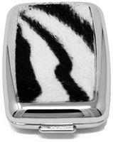 Faux Zebra Print Fur Rectangular Curved Edges Pocket Purse Portable Travel Pill Box & Medicine Organizer (2 Compartments)
