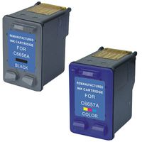 Amsahr 56(C6656) Remanufactured Replacement HP Ink Cartridges for Select Printers/Faxes - 1 Black/1 Color