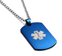 JF.JEWELRY Stainless Steel Dog Tag Medical Alert Necklace for Women & Men,Free Engraving,Blue,20 inch