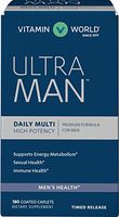 Vitamin World Ultra Man Daily Multivitamins 180 caplets, Energy Metabolism Support, Immune Health, Antioxidant Support, Coated, Timed-Release