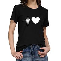 Summer Tops for Women,Fashion Women's Loose Short-Sleeved Heart Print T-Shirt Casual O-Neck Top