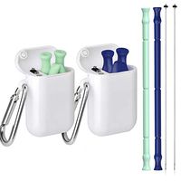 Collapsible Silicone Straws, Portable Reusable Straw Make by Food Grade Silicone, BPA FREE With Case and Cleaning Brush, Foldable for Travel Office, Folding 30 & 20 oz Tumbler Compatible (Blue+Green)