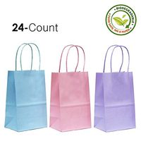Gift Expressions Paper Gift Bags, 24 Count, Pastel Assorted Colors, Kraft Paper Bags, 5.25” x 8.5” x 3.5", 100% Recycled, Thick & Durable Eco Friendly Paper Bags with Handles, Goodie Bags, Party Bags