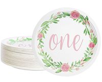 Disposable Plates - 80-Count Paper Plates, 1st Birthday Party Supplies for Appetizer, Lunch, Dinner, and Dessert, Floral Design, 9 Inches in Diameter