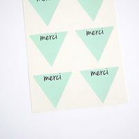 Merci Stickers by Once Upon Supplies, Thank You Triangle Shape Seals and Labels for Sealing Envelopes and Party Favors, 1.5 Inches X 1.5 Inches, Mint Green, 48 Stickers