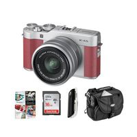 Fujifilm X-A5 24.2MP Mirrorless Digital Camera with XC 15-45mm f/3.5-5.6 OIS PZ Lens, Pink - Budle with 16GB SDHC Card, Camera Case, Card Reader, PC Software Package