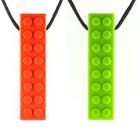 Quell-O Mega Brick Sensory Chew Necklace - Tough - Tactile Chewelry for Mild Chewers (Green, Red)