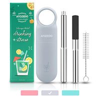 Exclusive Collapsible Metal Straws with Case for Drinks, Telescopic Reusable Stainless Steel Straws with Chewable Silicone Tip and Cleaning Brush ATOZEDO Steel Straw for 20oz 30oz Tumbler Yeti-Gray