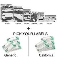 100 - Silver & Clear Smell Proof Barrier Bags w/Rx Labels (California Labels, 1/8 Ounce)