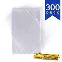 Clear Treat Bags，300 PCS (4" by 6") Clear Flat Cello Cellophane Treat Bags With 300PCS Twist Ties for Bakery, Cookies, Candies,Dessert
