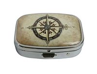 LCTCKP Custom Fashion Square Glass Silver Pill Case Decorative Metal Western Medicine Tablet Container Box (Compass Rose)